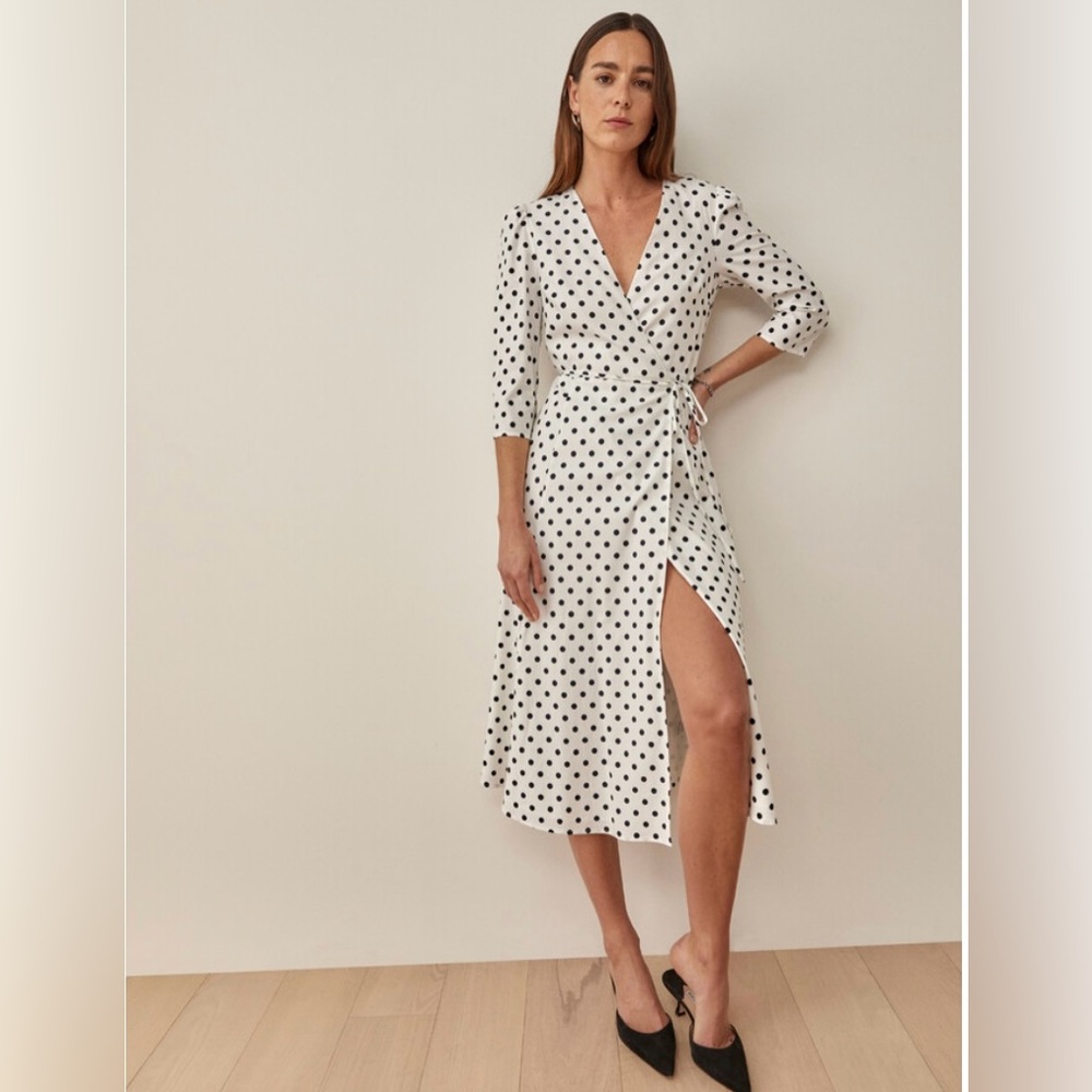 Reformation Hilltop wrap dress black/white dot NWT - Picture 4 of 6